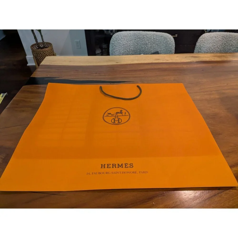 Hermès Orange Paper Shopping Bag With Rope Handles 24 x 18 x 7